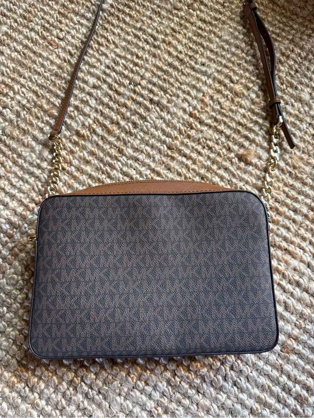 ⚜️ MICHAEL KORS SIGNATURE LOGO CROSSBODY BAG BROWN MONOGRAM GOLD CHAIN ⚜️ - Picture 11 of 14